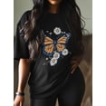 thumbnail image 3 of Women's T-Shirt Minimalist Yellow Butterfly White Daisy Short Sleeve Casual Tee Classic Crew Neck T Shirt for Women Black, 5XL, 3 of 7