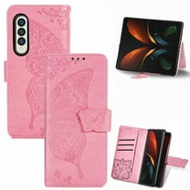 Dteck Wallet Case for Samsung Galaxy Z Fold4,Shockproof Butterfly Pattern PU Leather Flip Case with Magnetic Clasp and Cash Card Slots Holder Kickstand Cover for Samsung Galaxy Z Fold4 5G,Pink