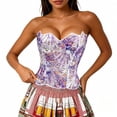 thumbnail image 3 of justHIGH Corset Tops for Women Party Textured Sheer Floral Lace Bustier Renaissance Going Out Lace-up Corset Overbust Top Purple,S, 3 of 6