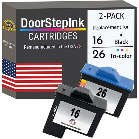 DoorStepInk Remanufactured in The USA Ink Cartridge Replacements for Lexmark 16 / 26 10N0016 Black 10N0026 Color Combo Pack for X Series X1100 X1110 X1130 Z Series Z13 Z23 Z23e Z24 Compaq IJ650 IJ652 Important information On-mode power consumption 0 watts Product Description Read more High Page Yield DoorStepInk ink cartridges for HP printersis a leader and award-winnings of inkjet cartridges. Premium Print Print More Pages With Our Premium Ink. Cost-Effective Plug and print for brilliant  sharp  and high-quality printouts and cut the costs of name-brand ink cartridges up to 50%. Read more Read more