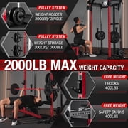 Mikolo Power Rack Cage, Weight Rack with Dual Pulley Cable Crossover Machine,Multi-Function Squat Rack with J Hooks,Dip Bars and Landmine for Home Gym