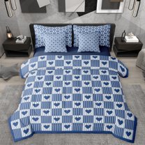 Homewish Geometric Plaid Stripes 7-Piece Bedding Comforter Set For Kids Boys Girls,Love Heart Print King Bedding Sets,Abstract Minimalist Ultra Soft Bed Sheets,Lightweight Room Decor,Reversible