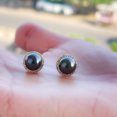 thumbnail image 5 of Rosec Jewels 7 MM Tahitian Pearl Stud Earring for Women with Diamond Halo, 18K Yellow Gold, 5 of 7