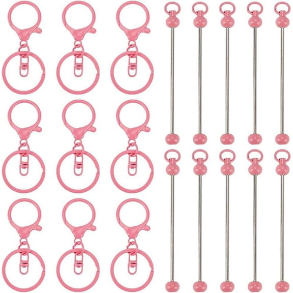 1 Box 20Pcs Beadable Keychains Beaded Keychain Bars Keychain Bar Bulk Keychain Clasps with Bar Beadable Keychain Pink Bar Keychain