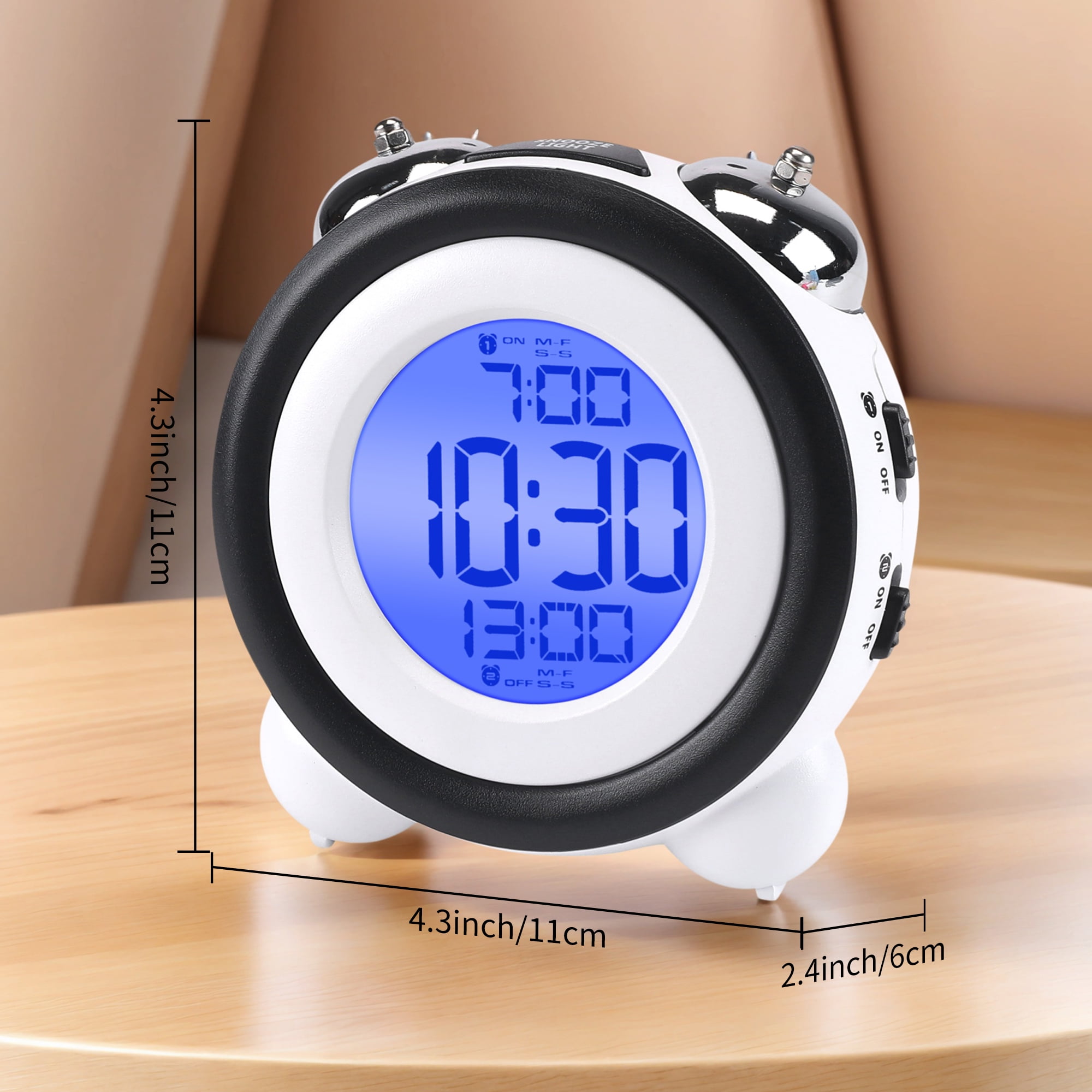Unique Bargains Backlight Design Loud Alarm Clock White 4.3"L x 2.4"W x 4.3"H
