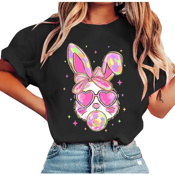 Tops de Manga Corta de Verano para las Mujeres Imprimir Blusa de Cuello Redondo, Moda Ligera de Poliéster Spandex