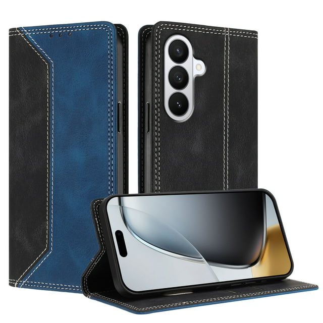 Phone Case for Samsung Galaxy S24 FOXDOCK Premium Leather,Creative Dual-Color Cover with Card Slot,Shockproof