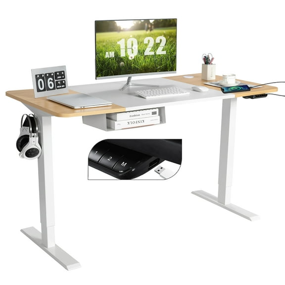 Costway 55''x28'' Electric Standing Desk Adjustable Sit to Stand Table w/USB Port Natural