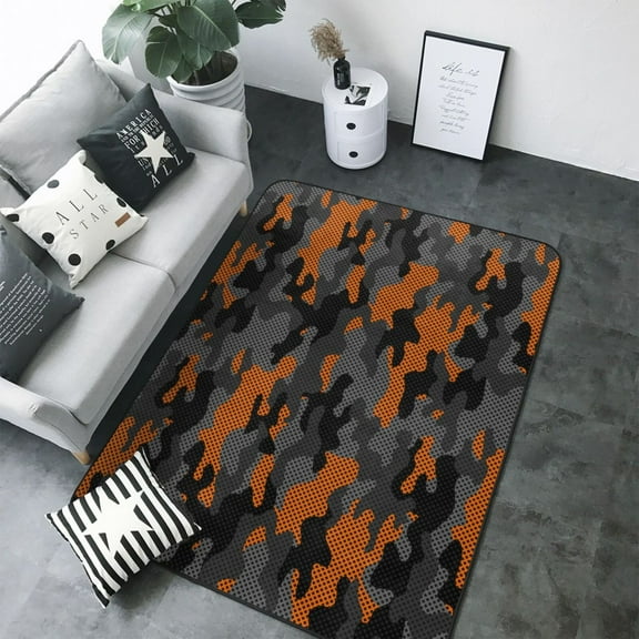 Area Rugs For Living Room Decor - Orange Grey Camouflage Soft Anti Slip Throw Washable Rugs 5x7 For Bedroom, Indoor Carpet For Bedroom Living Room 80x58In