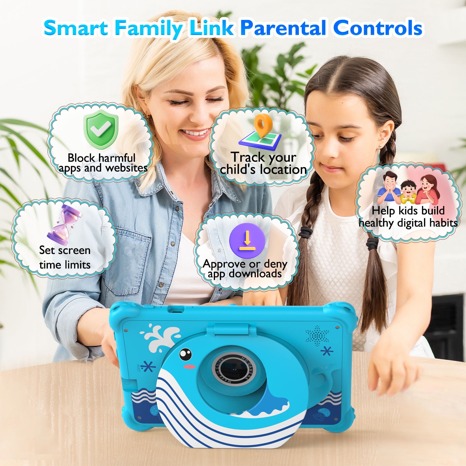 7 inch Kids Tablet for Toddlers, Android 12 Tablet with Case, 4GB RAM+32GB ROM, WiFi, Bluetooth, Safe Eye Protection IPS Screen, Parental Controls, Dual Cameras, Kids Tablet for Education & Gaming