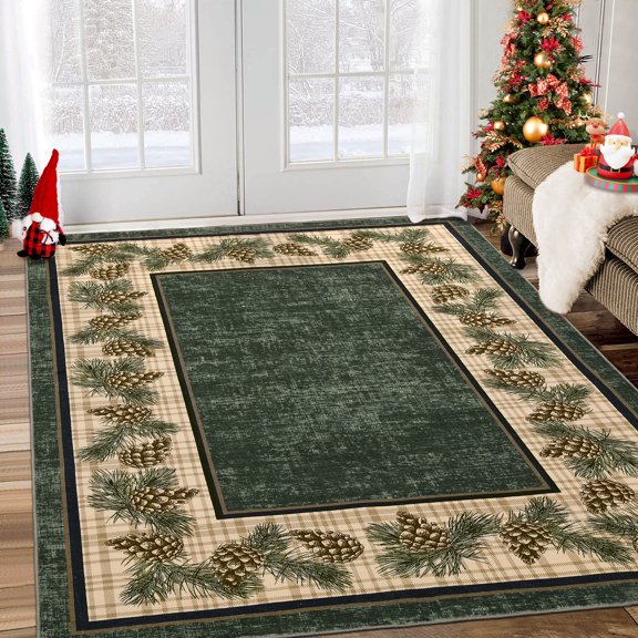 HOMERRY Xmas Rug Christmas Home Decor Bordered Area Rug Washable Non-slip 10' x 13' Modern Indoor Rug for Living Room Dining Room, Green