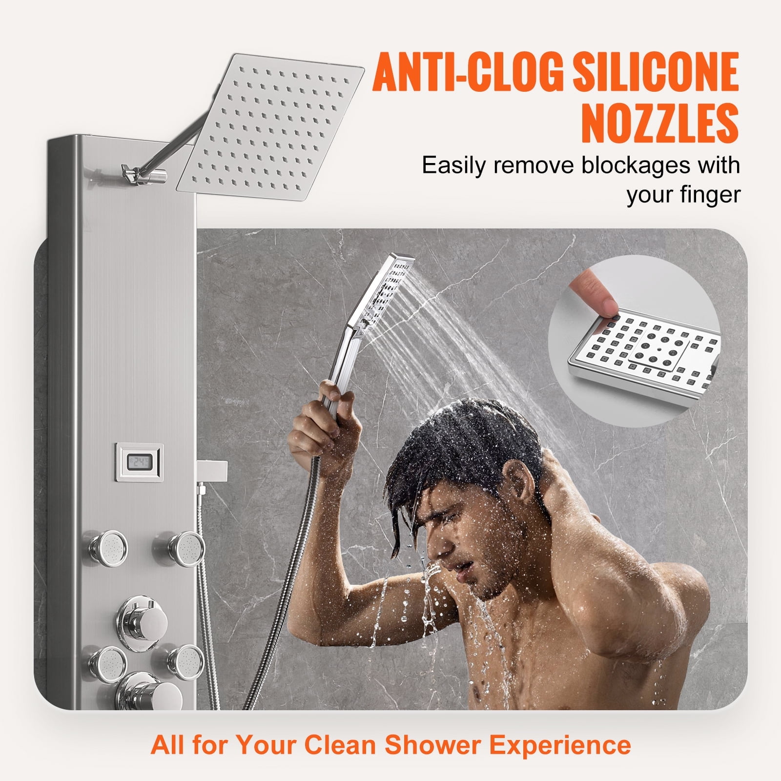 KFFKFF Shower Panel 6 Modes Digital Tower System Display Stainless Steel Rainfall