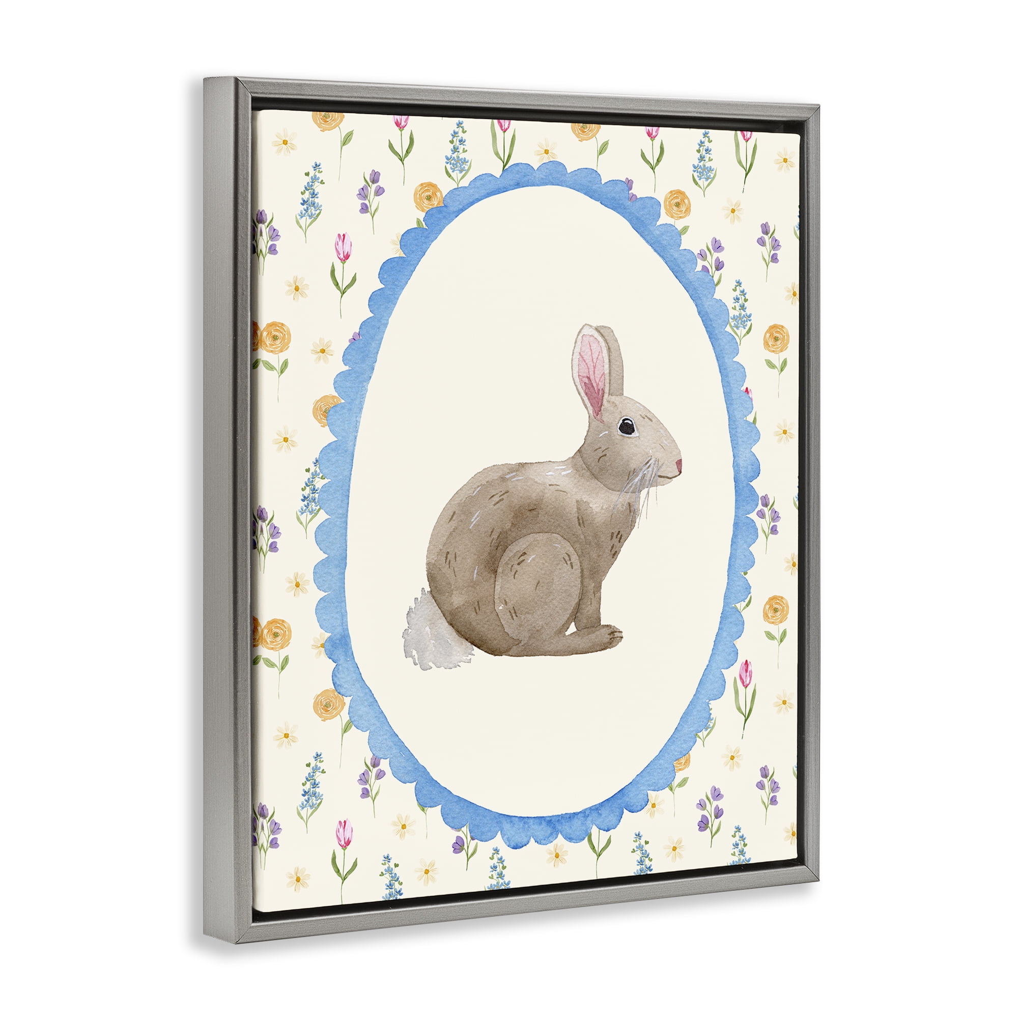 Stupell Industries Delicate Spring Bunny Florals Gray Framed Floater Canvas Wall Art, design by Nina Jacobs