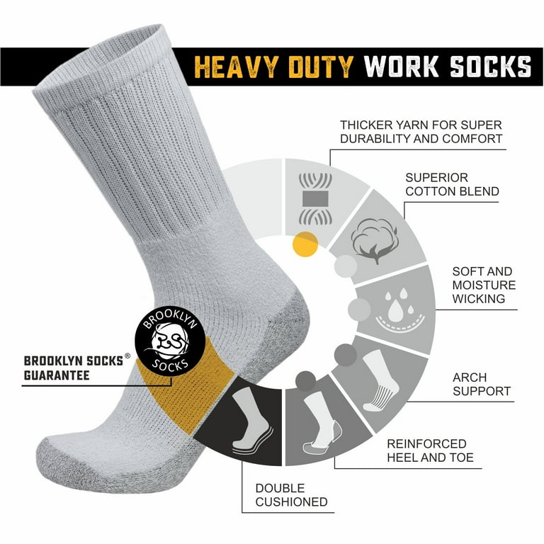Heavy Duty Work Thick Crew Cotton Socks, Steel Toe, (White - 6 pairs) fits  US Men's Shoe Size 9-12