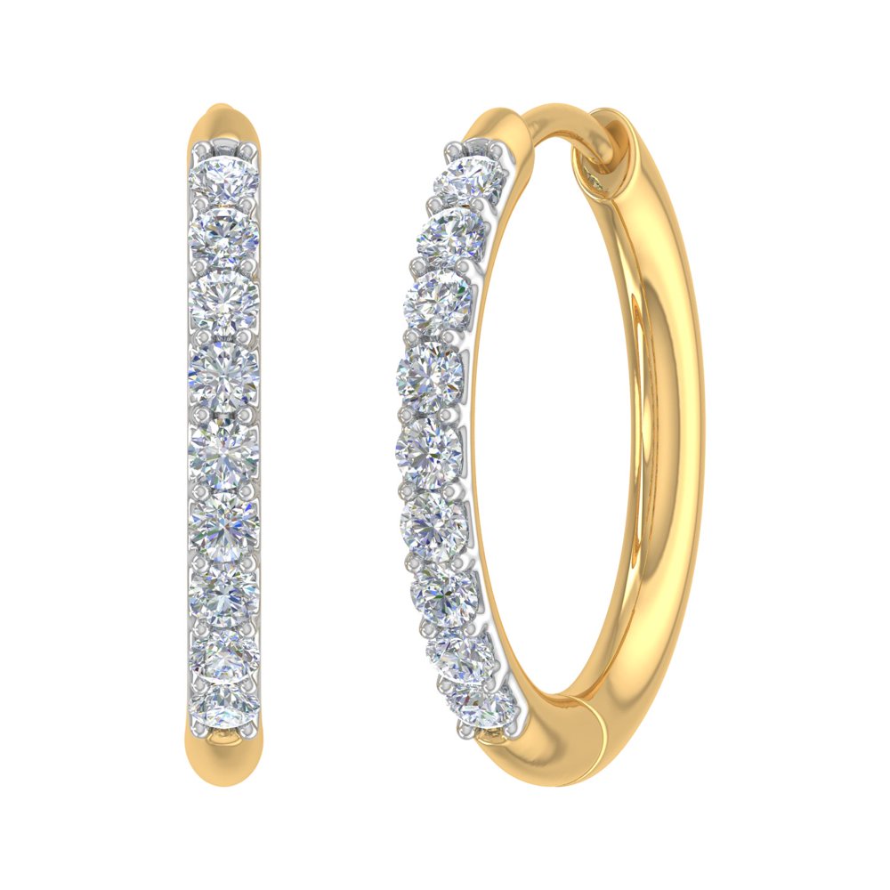 FINEROCK 1/4 Carat (ctw) Round White Diamond Ladies Hoop Earrings in