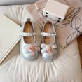 thumbnail image 5 of Viluyesy Girls Soft-Soled Mary Jane Shoes – Spring Summer Flat Dress Shoes with Bowknot, Pearl Accents, and Rose Embellishment Silver Size 13.5, 5 of 7