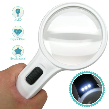 Magnifying Glass with 3 Ultra Bright LED Lights- MagniPros 6X Illuminated Magnifier High Clarity Lens Ideal for Reading, Low Vision, Jewlery, Coins, Craft & (Best Magnifying Glasses For Crafts)