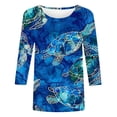 thumbnail image 5 of Wanfds Hauts de Mode Bleus pour Femmes Tendance Été Col Rond Manches Trois-Quarts S, 5 of 5