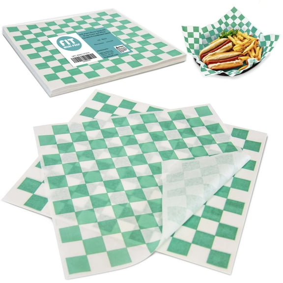 Fit Meal Prep [250 Sheets] 12x12" Deli Paper Sheets, Green and White Checkered Dry Waxed Paper, Sandwich Wrapping Paper, Grease-Proof Wax Paper for Food Basket, Picnic, Barbecue, Restaurants, Burgers