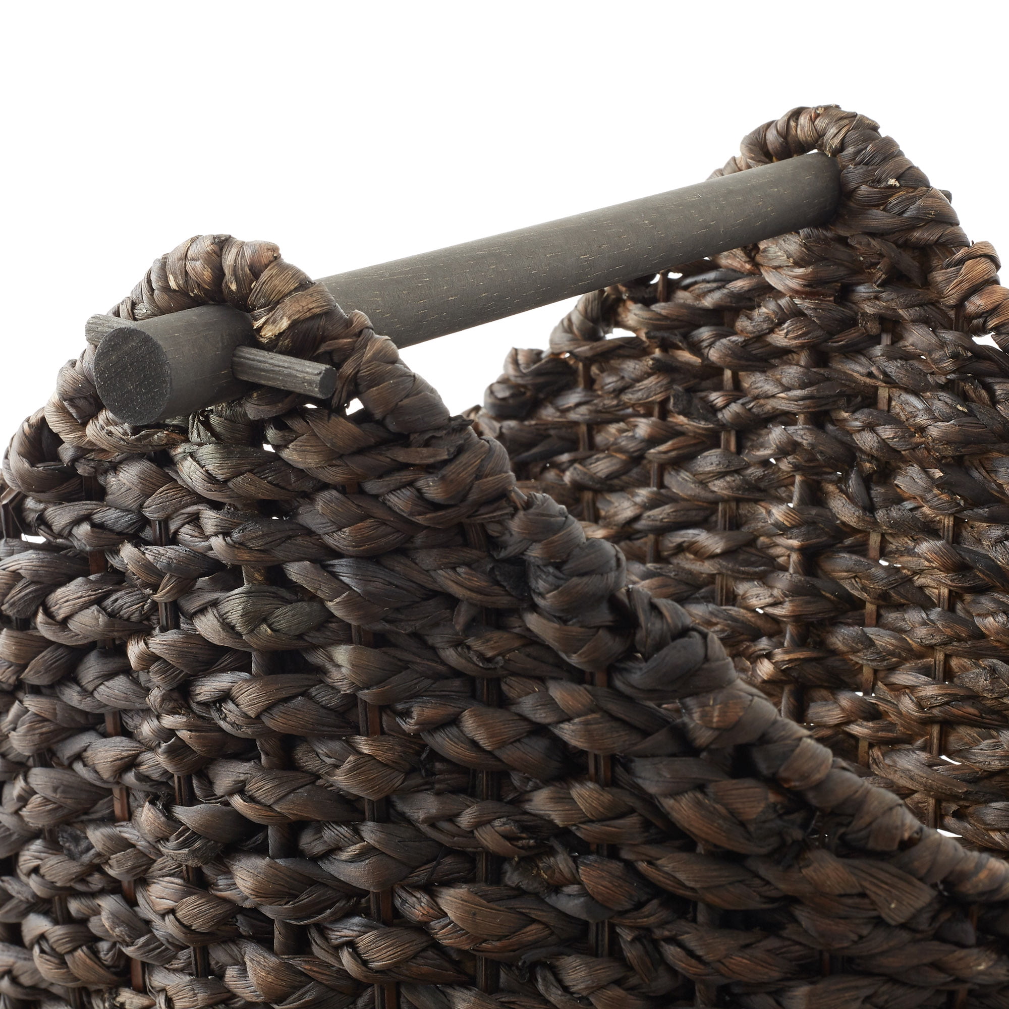 Casafield Toilet Paper Roll Holder Storage Basket with Wood Bar - Natural, Woven Water Hyacinth Wicker Bathroom Tissue Storage Organizer
