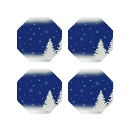 

Fuzoiu Christmas Fir Tree Print Leather Coasters Set Drink Coasters Set of 4 for Tabletop Protection Durable PVC Coasters Home Décor and Housewarming Gift-Octagon