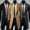 thumbnail image 2 of Coat Men Coat Winter Warm Solid Long Trench Jacket Breasted Business Casual Overcoat Male Coat, 2 of 4