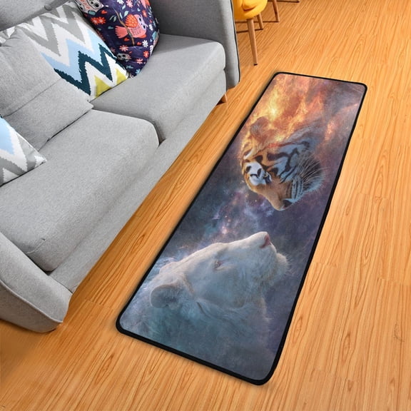 White Lion Animal in Universe Long Floor Mat Runner Rug Area Rug Carpet Water Absorbent Non-Slip 72" x 24"