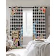 thumbnail image 4 of Spring Gnomes Floral Blackout Curtains for Bedroom Living Room Darkening Curtains 54 Inch Long Pink Tulip Botanical Black Plaid Short Curtain for Small Window Treatment Grommet Drapes 42"x54"x2, 4 of 9