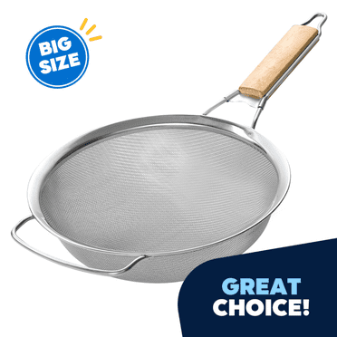 JEEXI Fine Mesh Strainer with Wooden Handle - 8.6 Inch Stainless Steel Sieve for Straining, Sifting, and Rinsing - Durable Colander for Kitchen, Cooking, and Baking