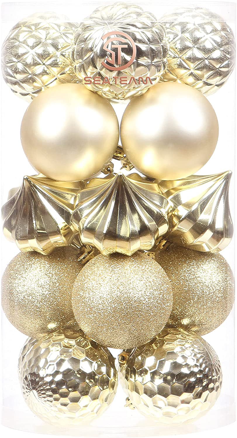 Wedding Sea Team 21-Pack Christmas Ball Ornaments with Strings Holiday Party Hanging Decorations for Xmas Tree Shatterproof Plastic Christmas Bulbs Champagne 80mm/3.15-Inch Large Size Baubles