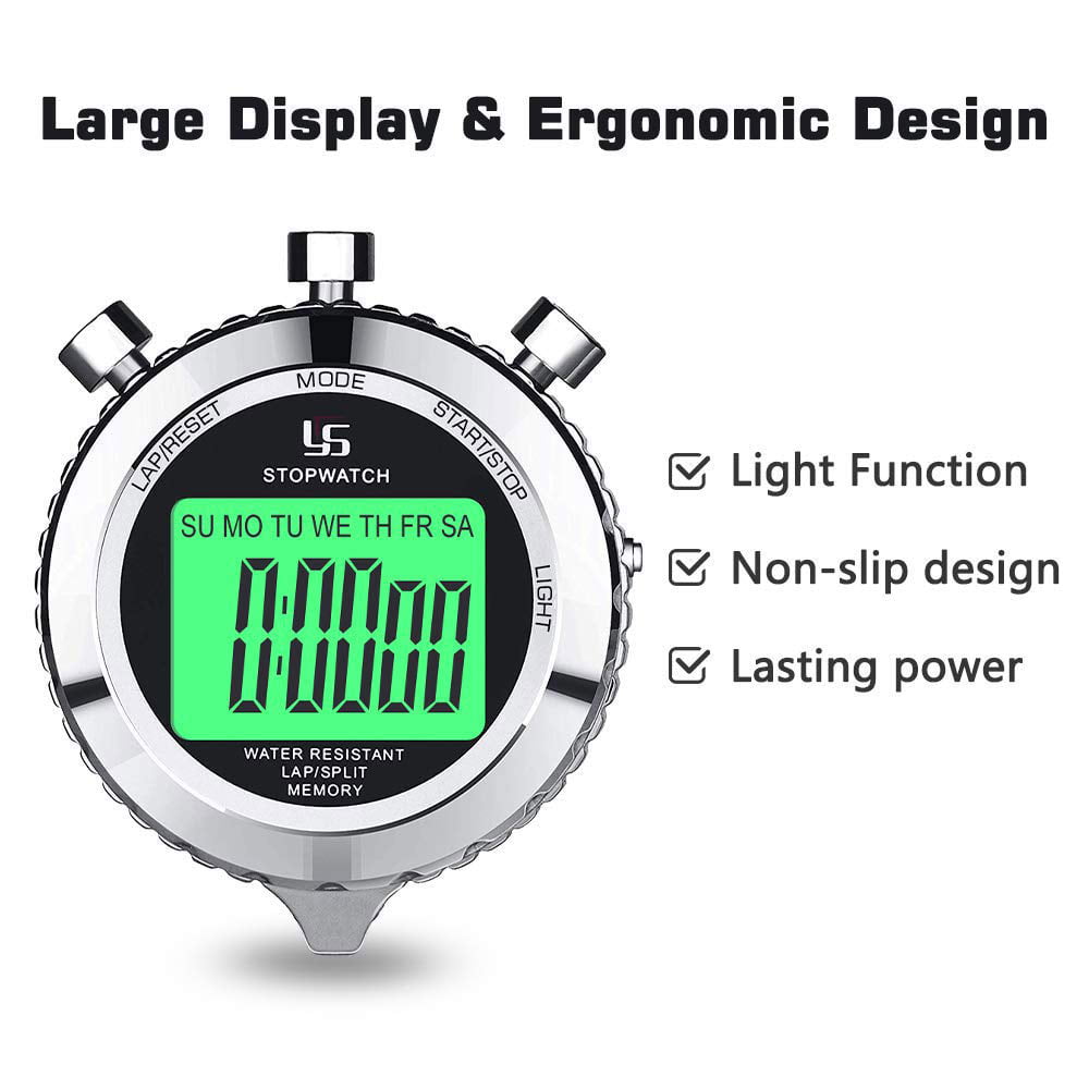 Metal Digital Sports Stopwatch with Countdown Timer 1/100s Accuracy Large Display 10-120 Lap Memory DDARK Silent Stopwatch 