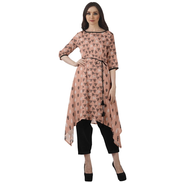 Moomaya Kurti Asymétrique avec Pantalon Tunique Indienne Ensemble Kurti Imprimé pour Femmes