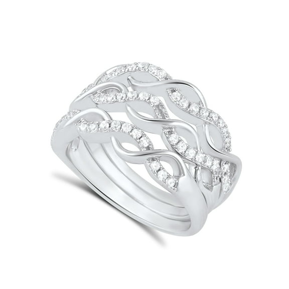 Sterling Silver Cz Stacked Ring for Women and Teens - Size 5