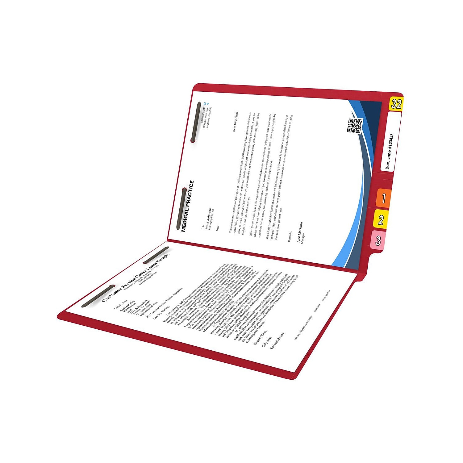 Medical Arts Press Reinforced End Tab File Folder Straight Cut Letter-Size Red 50/Box (S-01502-RED)