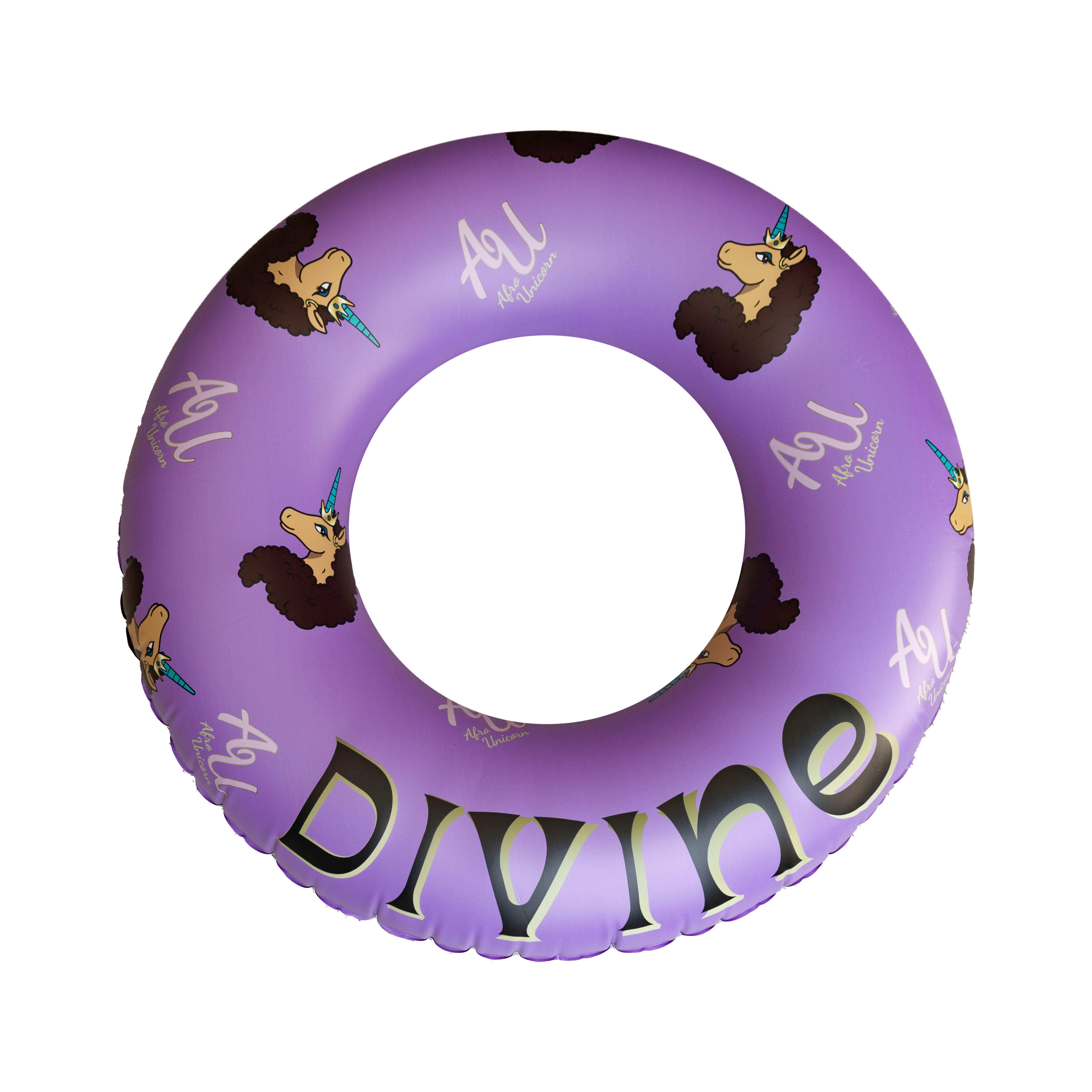 Afro Unicorn 39-Inch "Divine" Unicorn Inflatable Swim Ring Float for Pool, Beach, Lake Water Play (Purple)