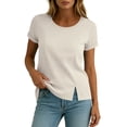 thumbnail image 5 of LIaqionyy Tops for Womens Crew Neck Short Sleeve Cotton Linen Cropped Shirts Summer Solid Color Blouses, 5 of 7