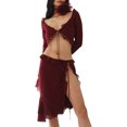 thumbnail image 1 of Faldas largas Conjunto de falda de 2 piezas para mujer Ropa de playa con lazo de gasa de manga larga (Rojo vino S) Ygjytge Vino rojo T S para Mujer, 1 of 7