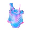 thumbnail image 3 of Kmbangi Girl?s Fish Scale Print Sleeveless Off-shoulder Ruffled Neck Swimwear, 3 of 9