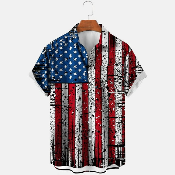 WAENQINLA Mens Patriotic Shirts 4Th of July Bowling Shirts Vintage American Flag Printed Hawaiian Shirts Button Down Beach Shirts