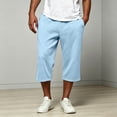 thumbnail image 5 of Mens Capri Pants Cropped Pants Below Knee Long Shorts 3/4 Loose Fit Lightweight Drawstring Sweatpants Pockets Size 3XL Light Blue, 5 of 9