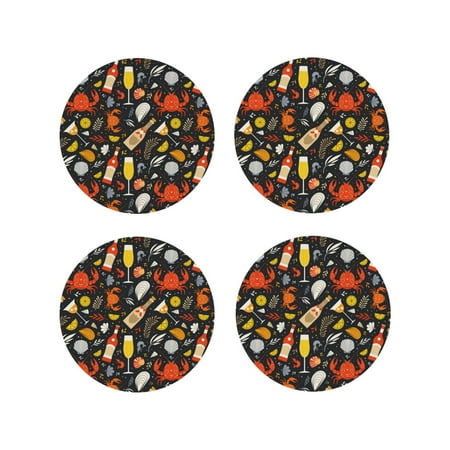 

Pofeuu Seafood And Drinks Print Coasters for Drinks 4Pack PU Leather Coasters Bar Drink Coasters for Tabletop Protection Furniture from Damage-Round Shape