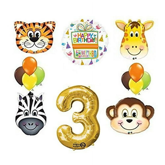 Jungle Animal Safari Third 3rd Birthday Party Supplies and Balloon Decorations