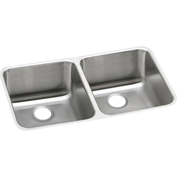 Elkay Lustertone ELUH311810 Equal Double Bowl Undermount Stainless Steel Kitchen Sink