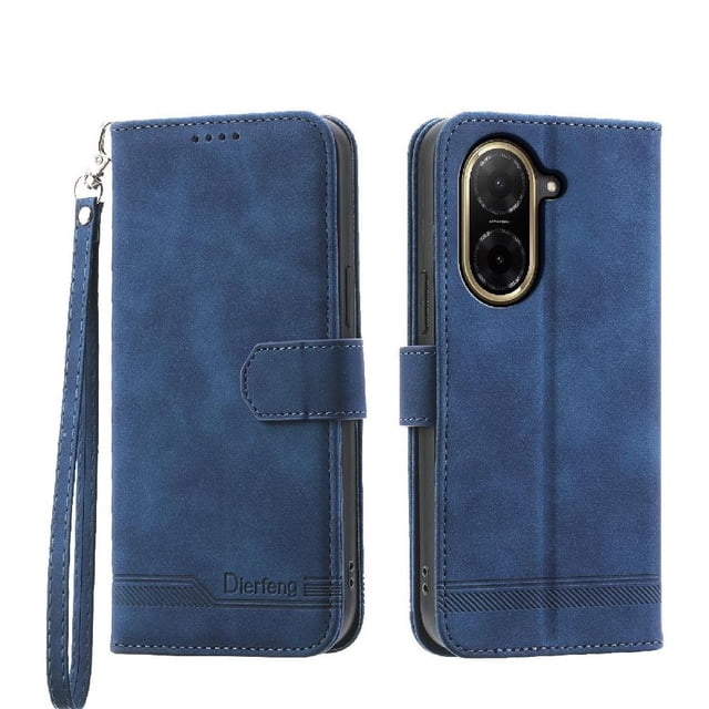 Funda Tipo Billetera para Xiaomi Redmi A5 4G Carcasa Abatible con Porta Tarjetas, Bolsillo para Efectivo, Soporte Ajustable, Cierre Magnético y Correa de Muñeca Azul