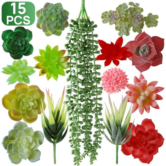 FGY Artificial Succulent Bulk - Set of 15 Faux Succulents Unpotted for Home Decor and DIY Projects