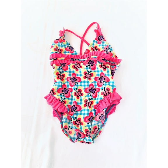 2B Real Girl's 1 Piece Swimwear, Size 4, Pink/Butterfly