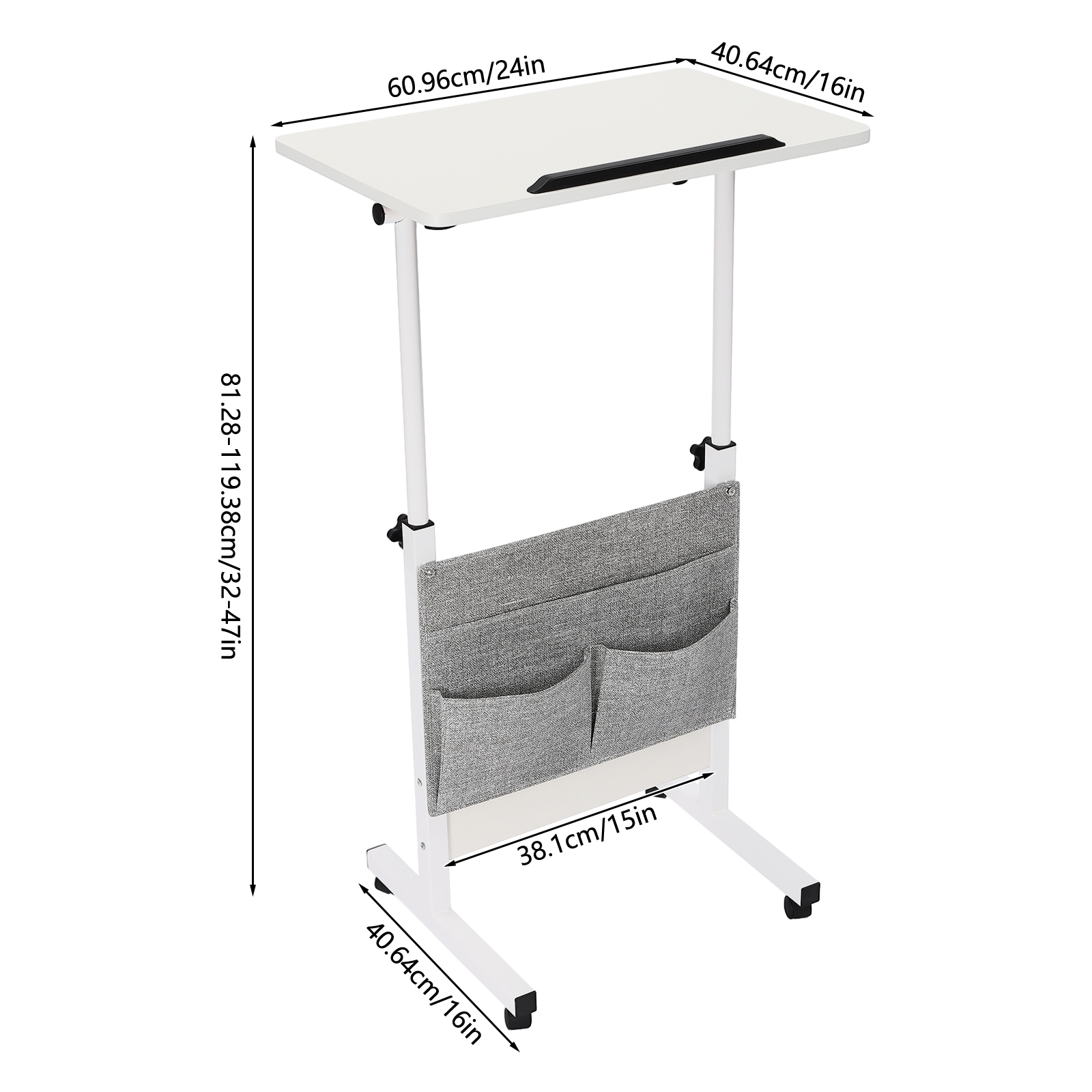 White Adjustable Height Standing Desk Portable Laptop Desk Rolling Computer Stand with Adjustable Height