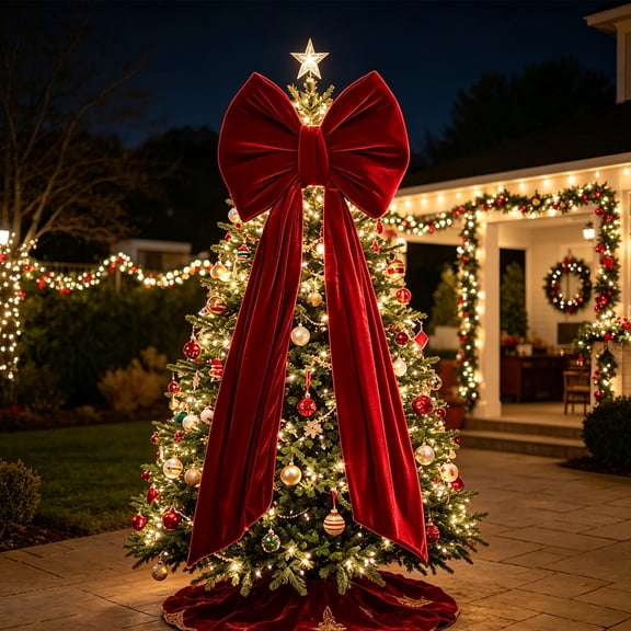 Christmas Decorations,Christmas Tree Topper Bow,16x70inch Extra Large Velvet and Silk Cloth Bows for Home Christmas Tree Toppers Wreath for Wall Room Party Holiday Wedding Decor Supplies(Red)