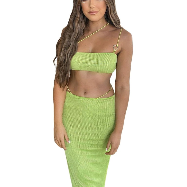 Women 2 Piece Outfits Maxi Skirt Sets Strapless Crop Tube Tops High Waist  Bodycon Long Skirts Summer Two Piece Outfit 