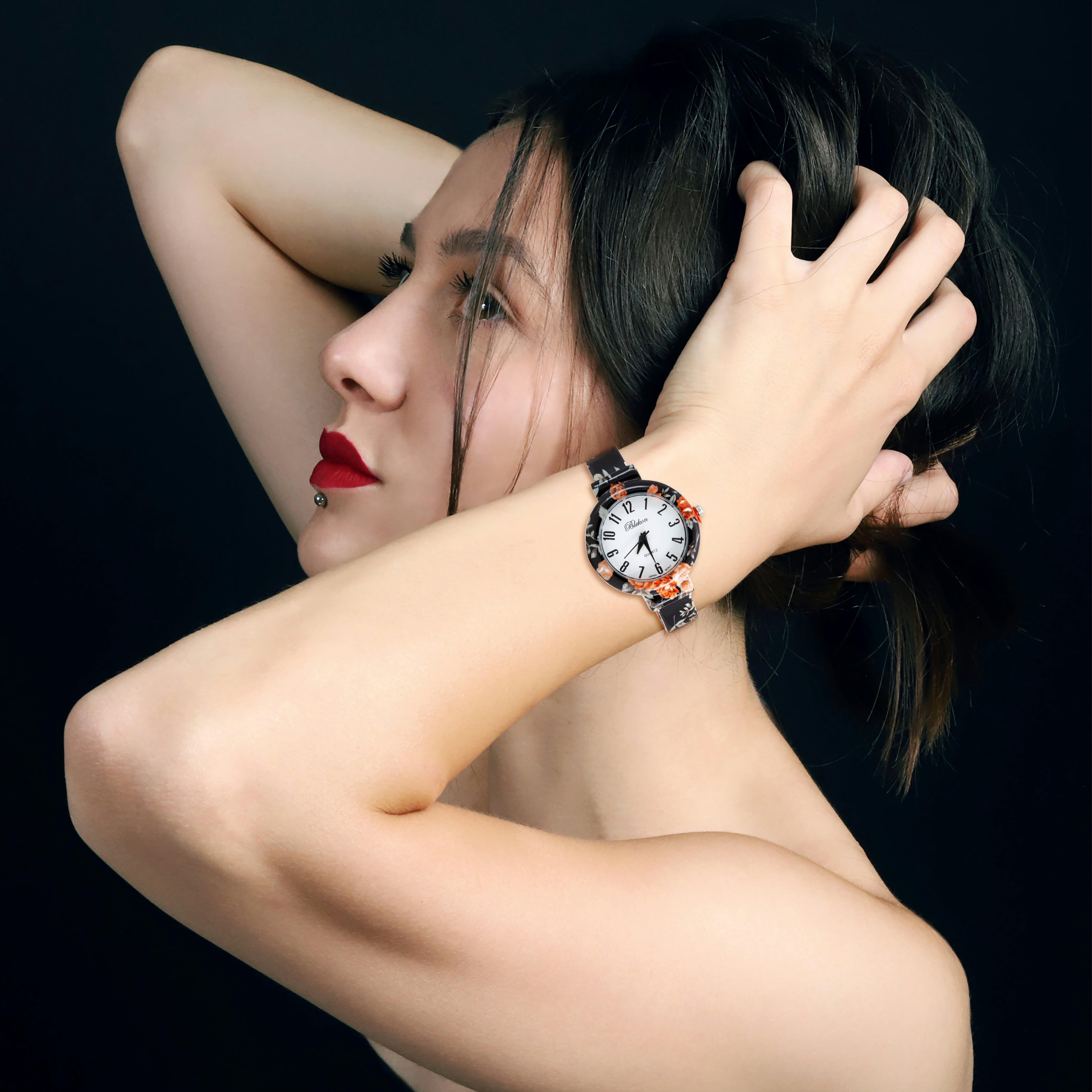 Blekon Collections Women’s Cuff Bangle Watch – Elegant Flower Design Bracelet Timepiece, Fashion Jewelry Wristwatch for Ladies, Stylish Dress Gift, Multiple Design Options